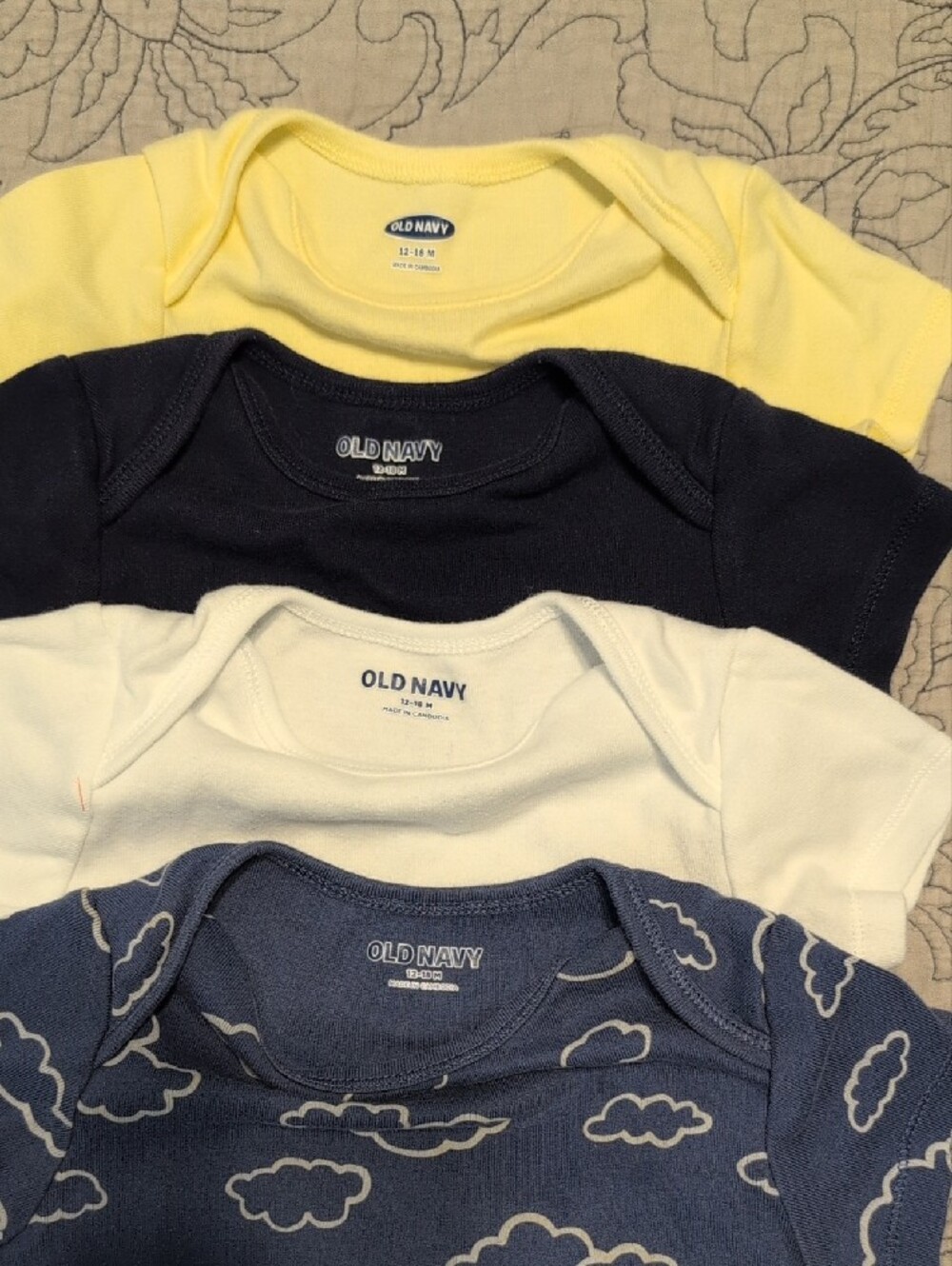 Old Navy Baby Short Sleeve Bodysuit Set - Blue Cloud, Navy, White, Yellow - Picture 2 of 10